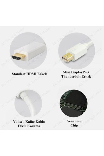 BK Teknoloji Yükskek Kalite Mini Displayport (thunderbolt) To Hdmı Dönüştürücü Kablo