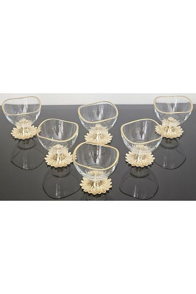 atabey home 6-Piece Gold Detailed Coffee Side Lava Turkish Delight Bowl & Sauce Bowl with Cast Daisy Feet