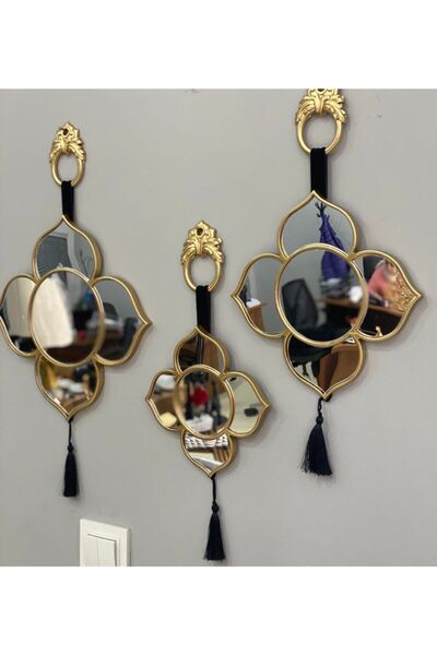 Mirsa Global Dekor Ayna 3 Lü Duvar Aynası Gold