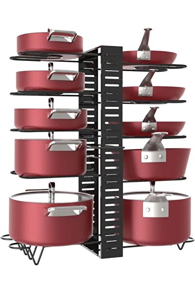 SİLVERLAND Tencere Ve Tava Düzenleyici Dolap Içi-dışı 10 Katlı Yükseklik Ayarlanabilir Raf 6 Farklı Kullanım