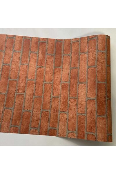 Örtücüm Turuncu Tuğla Duvar Desenli Kendinden Yapışkanlı Folyo Kağıt Kaplama 45 Cm X 5 Metre