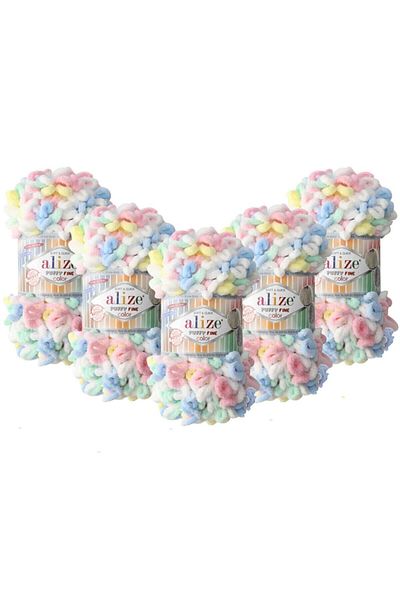 Alize Fine Color Hand Knitting Yarn 5 Pack - 5949 Rainbow - 100 gr. 14.5 meters. Finger Knitting Yarn