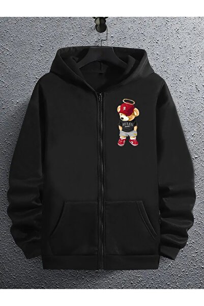 Genel Markalar Erkek Kadın Unisex Oversize Rahat Kalıp Baskılı Fermuarlı Kapü...