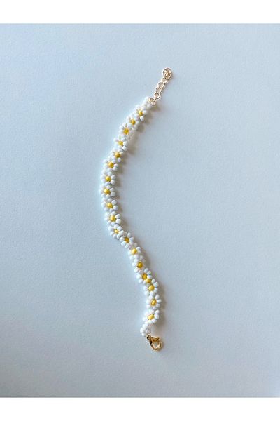 SWORDS CONCEPT Handmade Yellow White Daisy Bead Bracelet