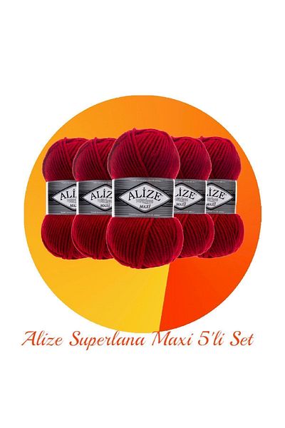 Alize Superlana Maxi Σετ 5 Χοντρό Χειροποίητο Πλεκτό Σχοινί 56 Κόκκινο