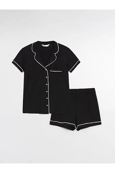 LC Waikiki Set de pijamale cu guler cămașă pentru femei cu pantaloni scurți - mânecă scurtă