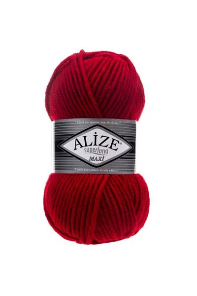 Alize ( 5 τεμάχια ) Superlana Maxi Χειροποίητα Πλεκτά Νήματα Γιλέκο Ζακέτα Σκέτο Πουλόβερ Νήματα 56 Κόκκινο