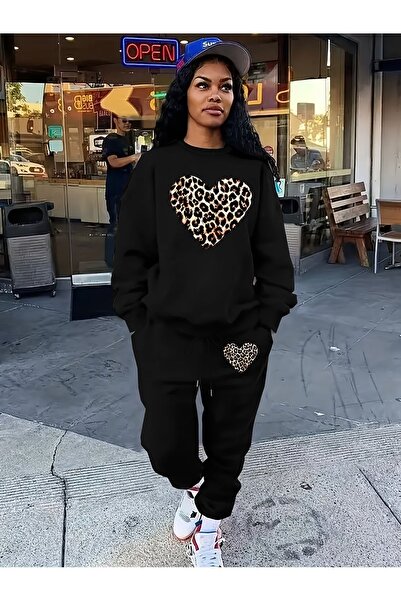 MODAVİBE Plus Size Relaxed Fit - Σετ γυναικεία φόρμα με στάμπα μεσαίου μεγέθους