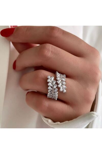 neslyaccessories Zirkon Taşlı Ayarlanabilir Rodyum Yüzük