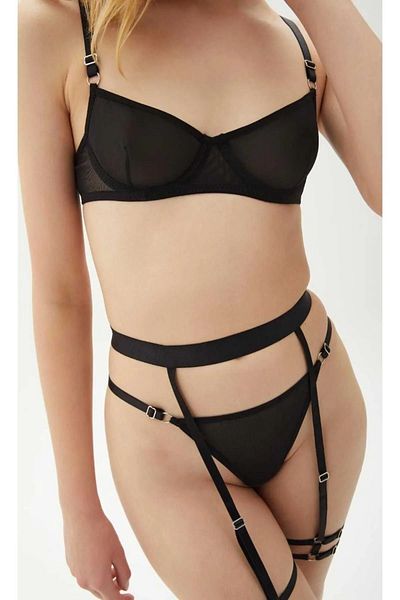 mendoza store Μαύρο κοστούμι από τούλι και κοστούμι σουτιέν με μονό πόδι