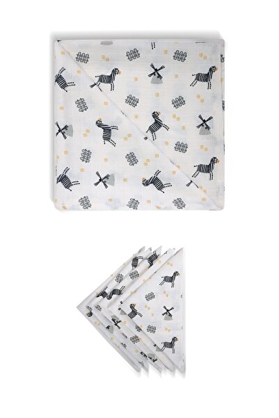 La'mina Baby طقم بطانية موسلين زيبرا وقماش كتف مكون من 5 قطع