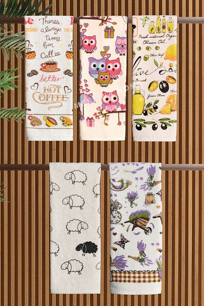 Meslina 5-Piece 30X50 Kitchen Towels - Printed, Drying Cloth and Hand and Face Towels