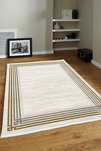 ünalcarpet 4 Metrekare - 6 Metrekare Bambu Tarz Modern Salon Oturma Odası Mutfak Halısı Antialerjik Gold