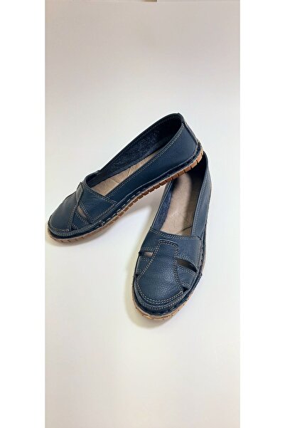 KAPAR حذاء باليرينا أزرق داكن مضفر من الجلد الطبيعي بنسبة 100% من الداخل والخارج