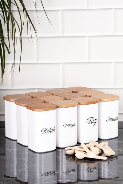 DNS HOME 12 Pieces 250 ml Vacuumed Bamboo Wooden Lid Porcelain Look Acrylic Spice Bowl with Label Gift