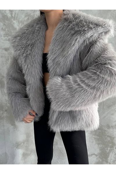 GM Butikk Premium-Plüschmantel für Damen im Winter – schwarzes Kunstfell