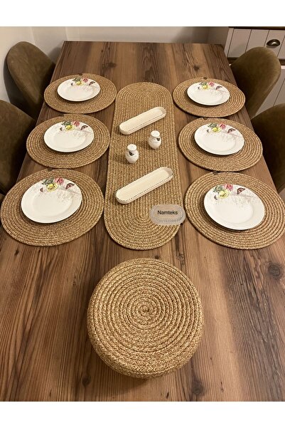 Namteks American Service Jute Set - Runner, Flatboard, Gift, Față de masă și Set de cină