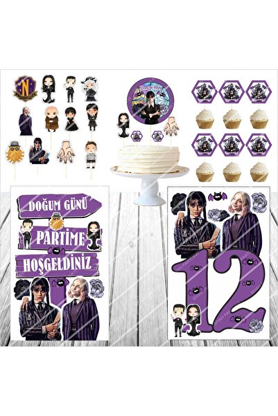 SİYAH PARTİ EVİ نموذج طاولة عيد الميلاد لعمر 12 عامًا - مجموعة تزيين الكيك