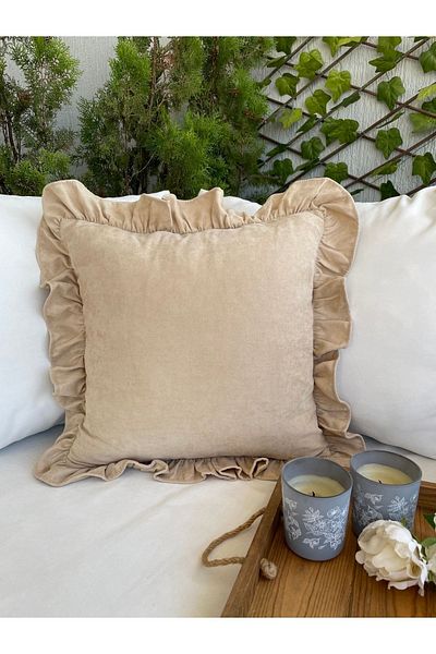 Decamor home Vintage Beige Frilly Throw Pillow Cover 1 Piece
