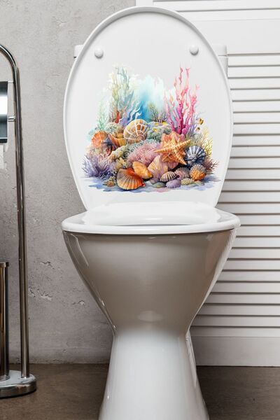 Echo Home ملصق حمام المرحاض ذو الطابع المرجاني من Sea Stars Seashells