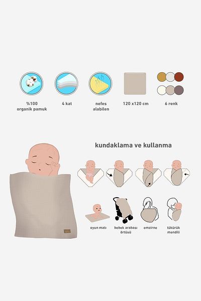 bistil Bistyle Baby 4 Layer Muslin Blanket 120×120 cm