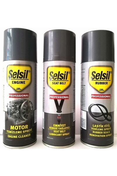 Selsil Motor Temizleme Spreyi 200 Ml- Emniyet Kemeri Yağlayıcı 200 Ml - Lastik Fitil Yenileme Spreyi 200 Ml