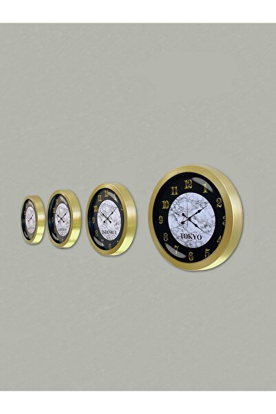 Platin Saat 36 cm Solid Brass Metal Black Dial 4 Piece Set Hotel World Clock