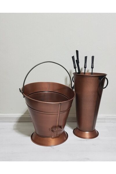 KOCHER Şömine Seti Antik Bakır Odun Kovası Sepeti Ve Maşa Seti