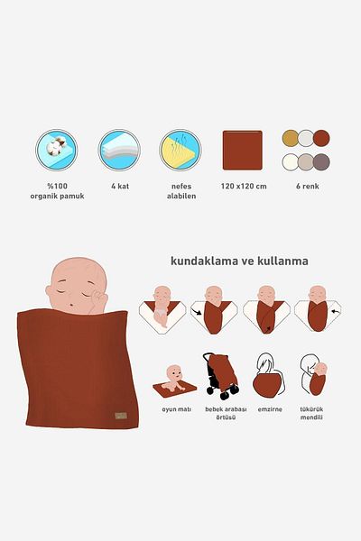 bistil Bistyle Baby 4 Layer Muslin Blanket 120×120 cm