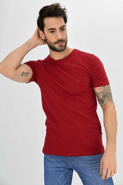 DYNAMO Tricou pentru bărbați, roșu Claret, cu gât de bază, 100% bumbac