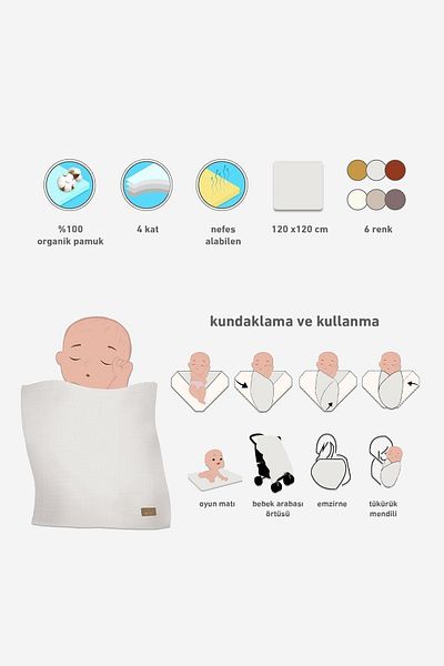 bistil Bistyle Baby 4 Layer Muslin Blanket 120×120 cm