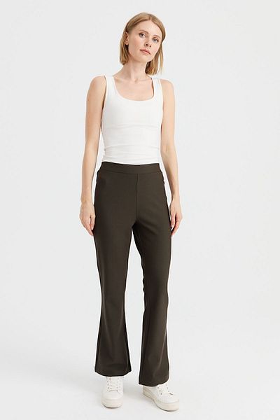 Desen Triko Pantaloni colanți evazați cu talie elastică de damă kaki
