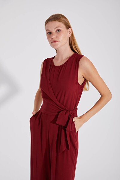 ONE8 Arka Fermuarlı Beli Kruvaze Bağcıklı Yan Cepli Bol Paça Tulum