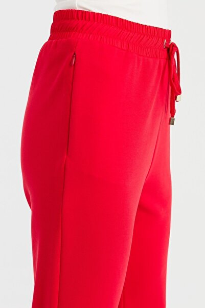 Desen Triko Women's Waist Lace-up Pocket Tracksuit Pants Red