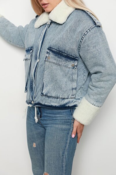 İKLİM LİFE Kot Peluş Mont MAVİ