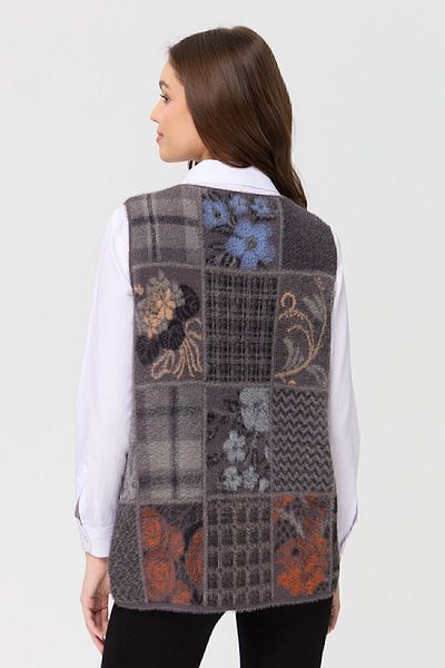 Desen Triko Women's V-Neck Patchwork Vest Anthracite
