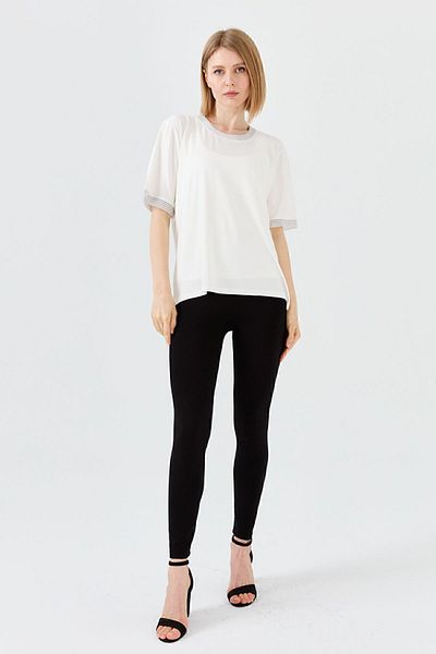 Desen Triko Tricou damă cu gât cu lanț din bumbac pieptănat cu bandă Bone
