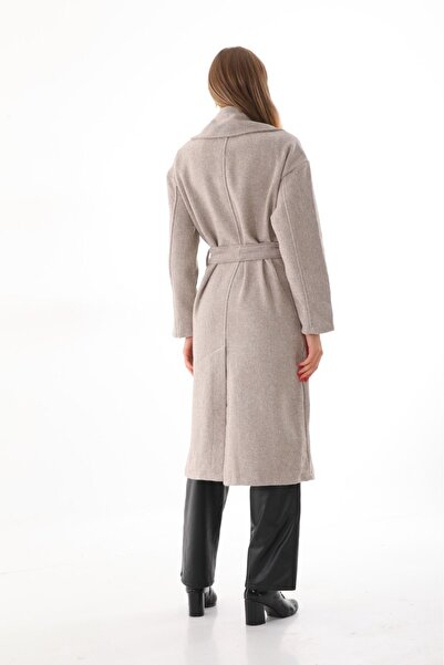 OlaLady Houndstooth Patterned Long Women's Cashmere Coat - Belted