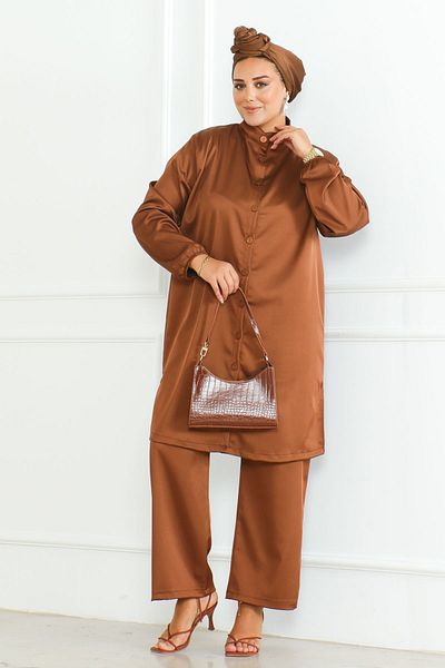 MAY MARA Plus Size - Σετ παντελόνι με γιακά και σκίσιμο τουνίκ