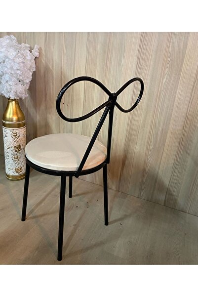 Grande Home Fiyonk Makyaj Sandalyesi Metal Siyah Minder Krem