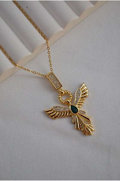 Manu Collection قلادة سيريناي الذهبية - تصميم فينيكس وطيور من الفولاذ