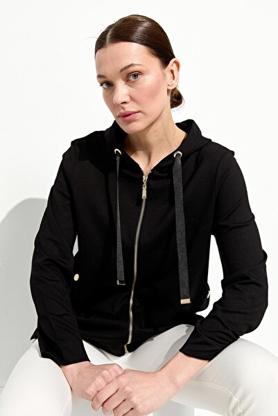 Desen Triko Жіночий худі з капюшоном і застібками з боків, чорний