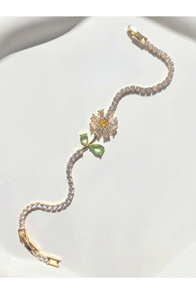 Evorya Kadın Paslanmaz Çelik Zirkon Taşlı Işıltılı Su Yolu Papatya Bileklik