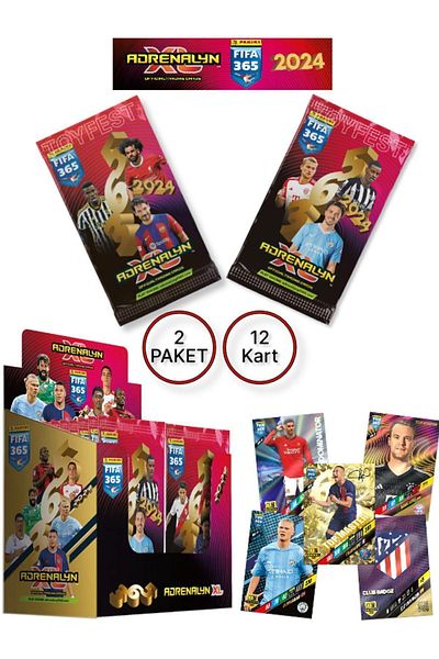 TOYFEST بطاقات لاعب كرة القدم لبطاقة التداول الرسمية Panini Adrenalyn Fifa 365 - 2024 (عبوتان)