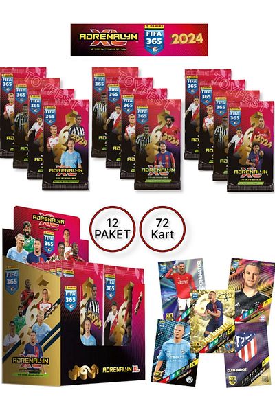 TOYFEST بطاقات لاعب كرة القدم Panini Adrenalyn Fifa 365 - 2024 الرسمية (12 حزمة)
