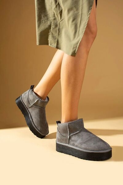 Victoria Shoes Bot & Bootie Ultra Mini Süet Gri Bot Içi Tüylü / Kürklü Kadın Ayakkabı Bot