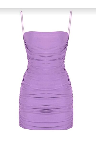 Nsb Tasarım فستان قصير مبطن برباط أرجواني