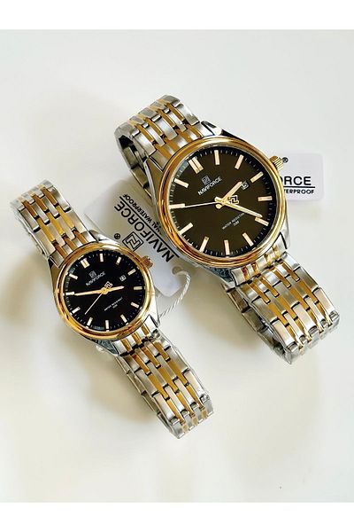 Forsining Navıforce-Combinated Forsıng Couple Watch - Gold and Silver