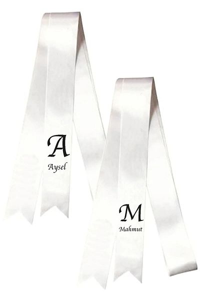 Hediyenza Engagement Wedding Bride Groom Jewelry Ribbon Ceremony Ribbon Satin White Ribbon Letter and Name 2 Mt