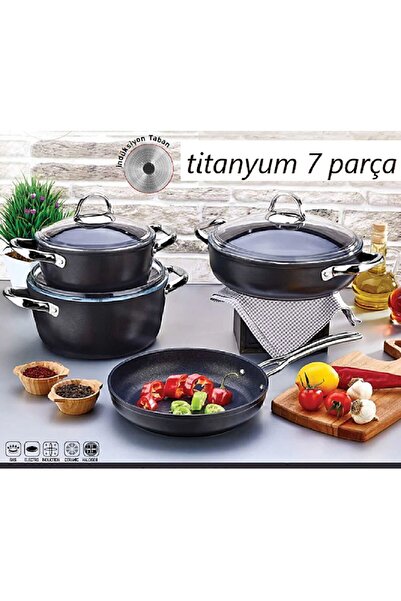 SAFLON Titanyum Tencere Seti 7 Parça Indüksiyon Tabanlı 4mm